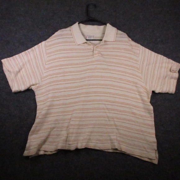 BDG Other - BDG Polo Shirt Mens Large Beige Stripe Textured Knit Relaxed Fit Casual